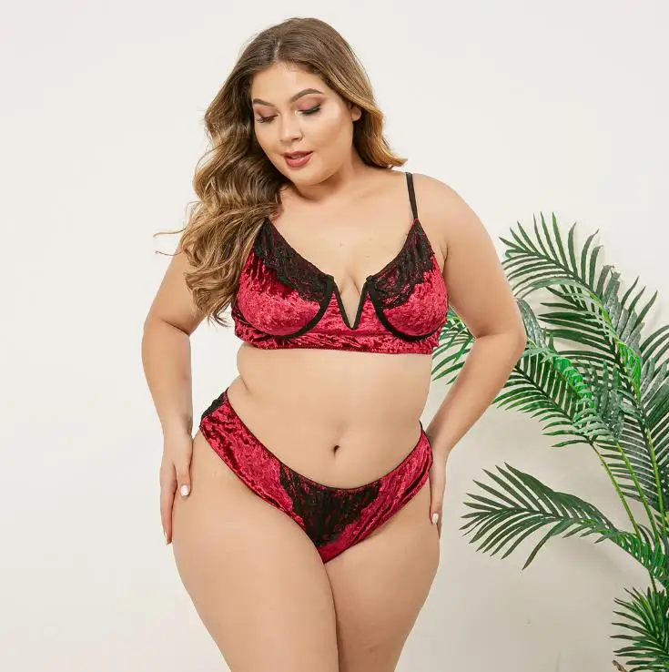 

Women Clothing Lingerie Set Sexy Women Plus Size Lingerie Velvet Lace Floral Bralette Bra Two Piece Underwear Sexy Lingerie