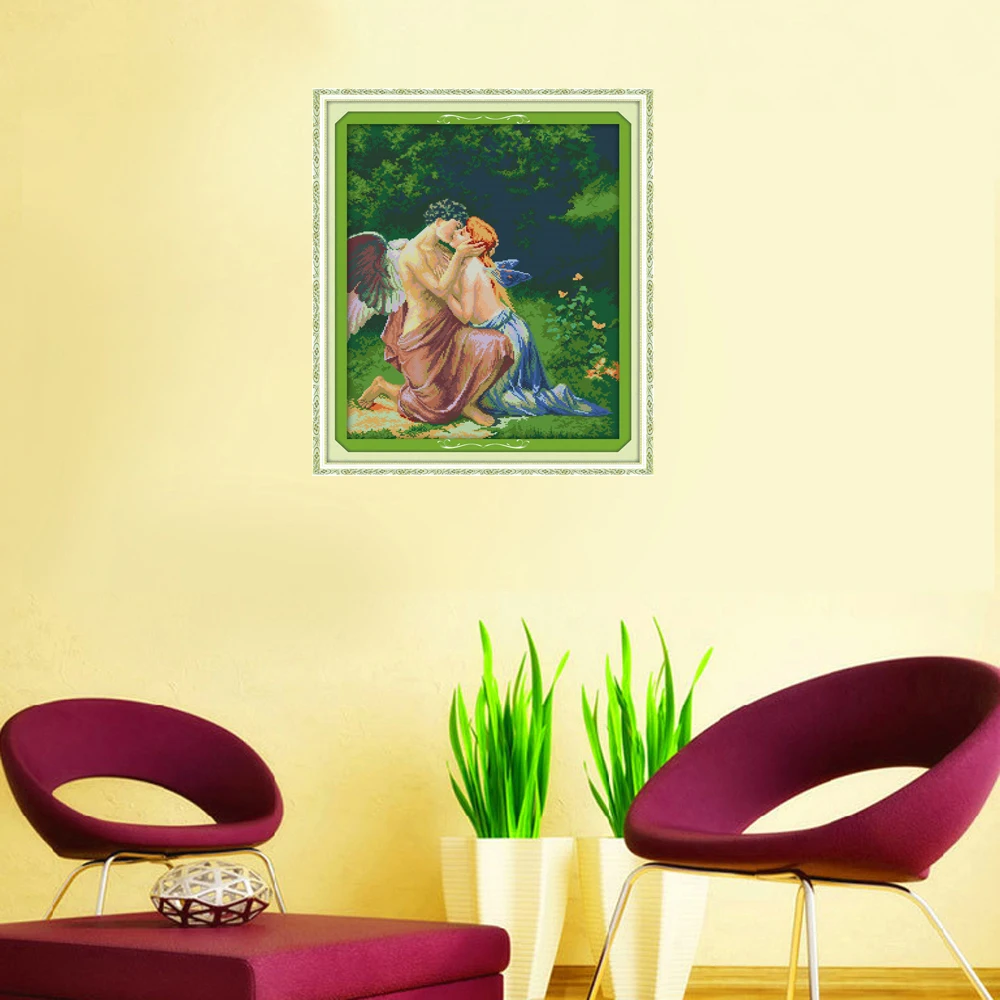 Набор для вышивки крестиком на холсте с изображением ангелов и поцелуев DMC 14CT |