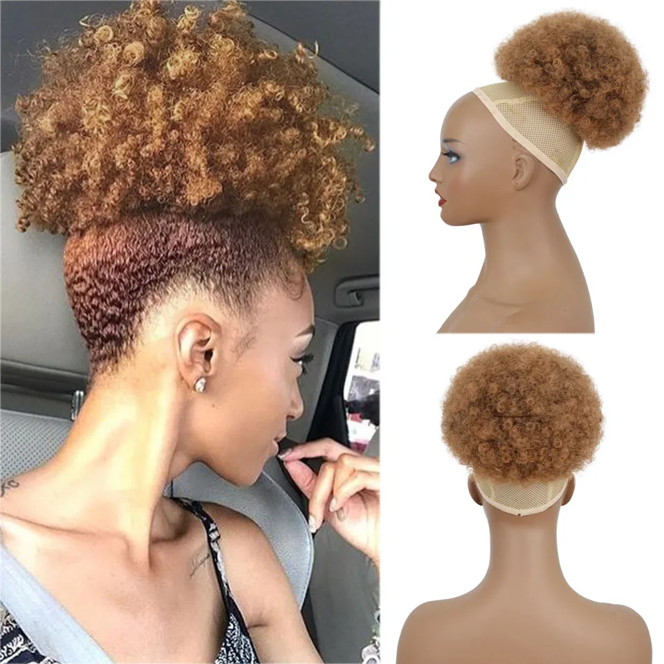 

ELEGANT MUESE Synthetic Afro Puff Natural Kinky Curly Chignon Hair Bun Drawstring Synthetic Ponytail Wrap Hairpiece