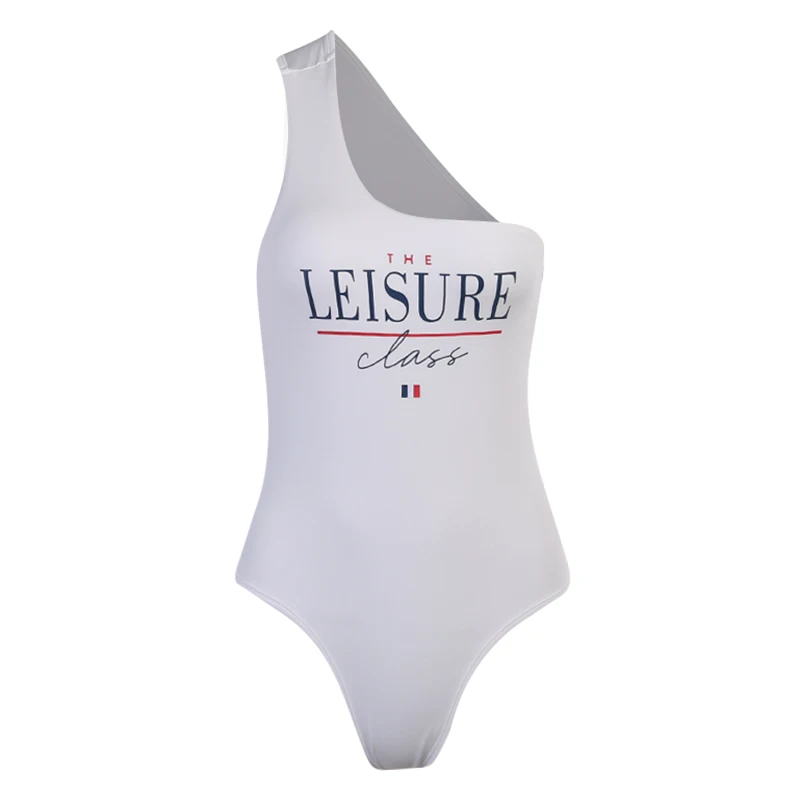 

InstaHot Sexyd Single Shoulder Bodysuit Slim Letter Printed Leisure White Rompers Women 2021 Summer Sleeveless Playsuit Clothing
