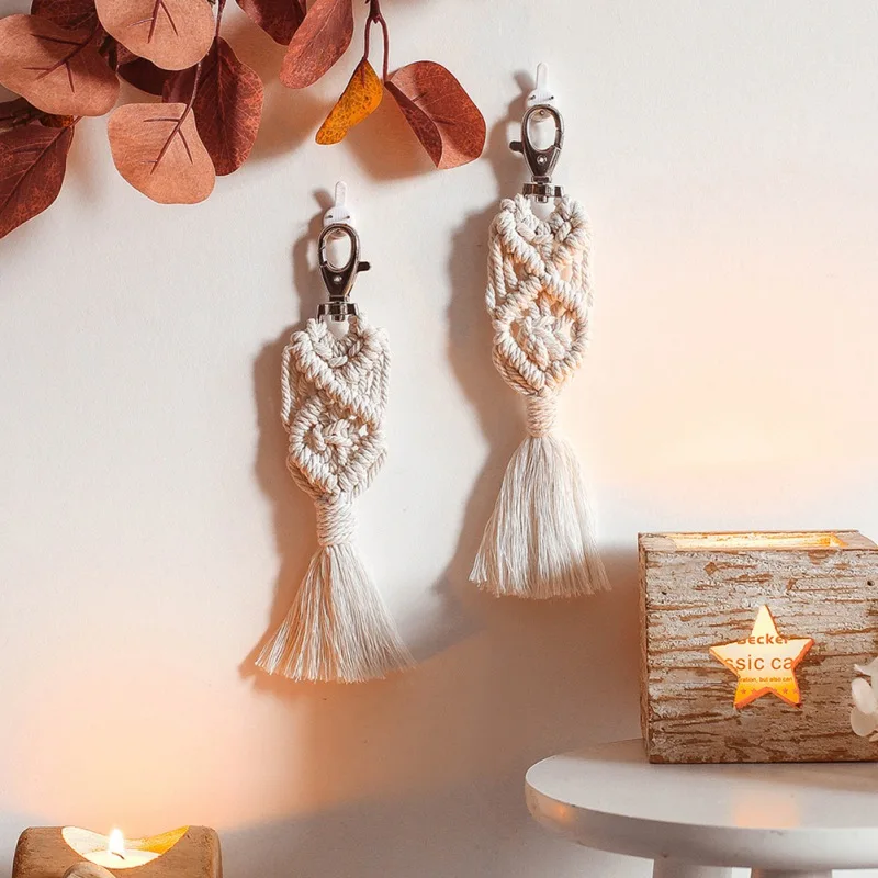 Mini Macrame Keychains Boho Bag Charms With Tassels Handcrafted Craft For Car Key Purse Wallet Decorations Gift | Дом и сад