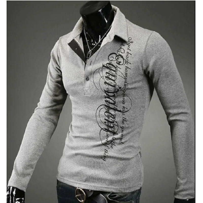 

ZOGAA Shirts Men Casual Letter Printed Tops Breathable Turn-down Collar Slim Fit Spring Autumn Plus Size Solid All-match Simple