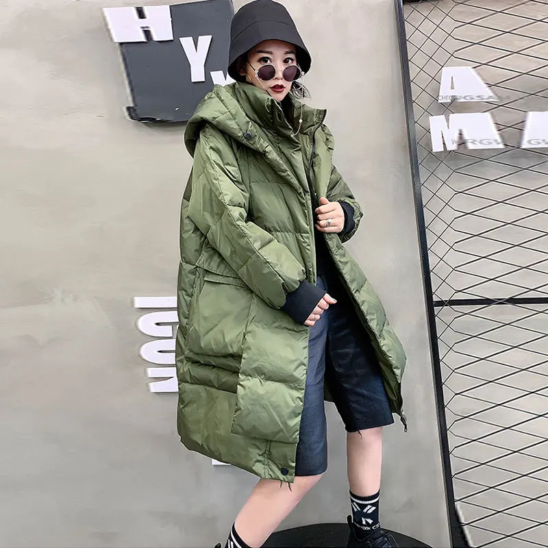 ArmyGreen Длинная парка Женское зимнее пальто Новое теплое пуховое хлопковое пальто с капюшоном женская модная стеганая куртка большого размера с шарфом - Цвет: ArmyGreen