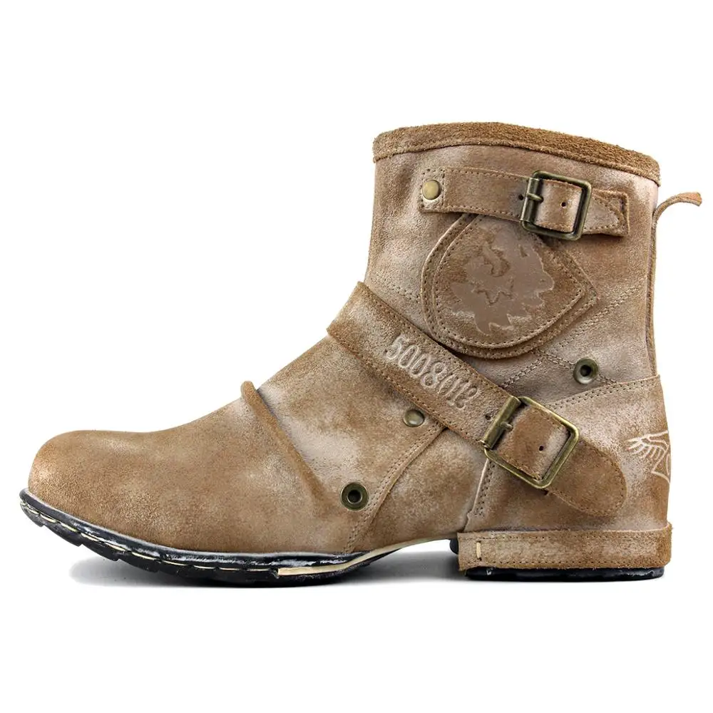 Мужские ботильоны в стиле ретро ковбойские ботинки на молнии мотоциклетные из