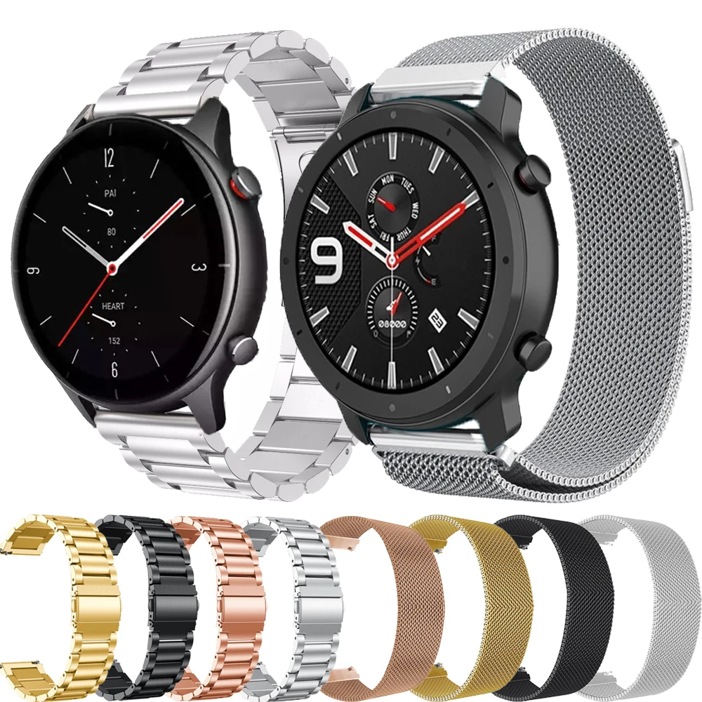 

Ремешок для часов Huami Amazfit GTR 47 мм/GTR 2/2E/Stratos 3/2/2S, браслет из нержавеющей стали с магнитной застежкой, сетчатый Браслет, 22 мм