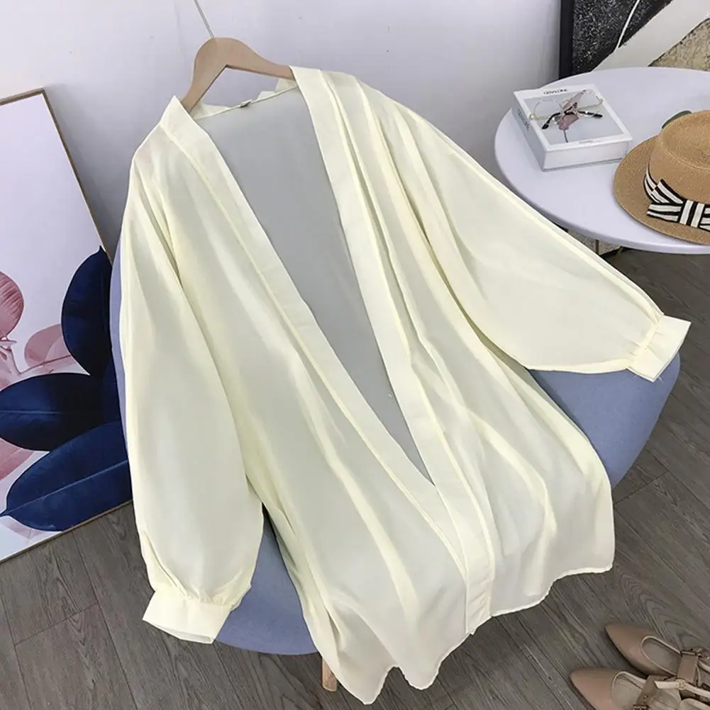 

Women Solid Color Long Sleeve Cardigan Vacation Beach Sunscreen Clothes Shirt