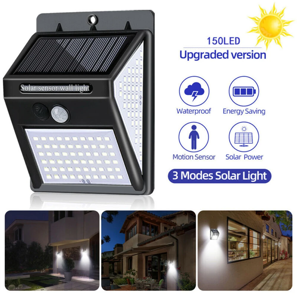 

150 LED Outdoor Porch Lights Solar Power Motion Sensor Wall Light Waterproof Garden Yard Lamp Outdoor Lighting Auto-sensing