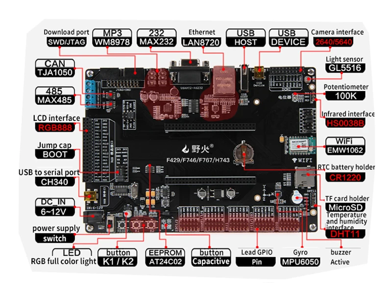 STM32 макетная плата ARM M4 F429/F767/H743II встроенный wifi модуль 51 один чип с основной платой