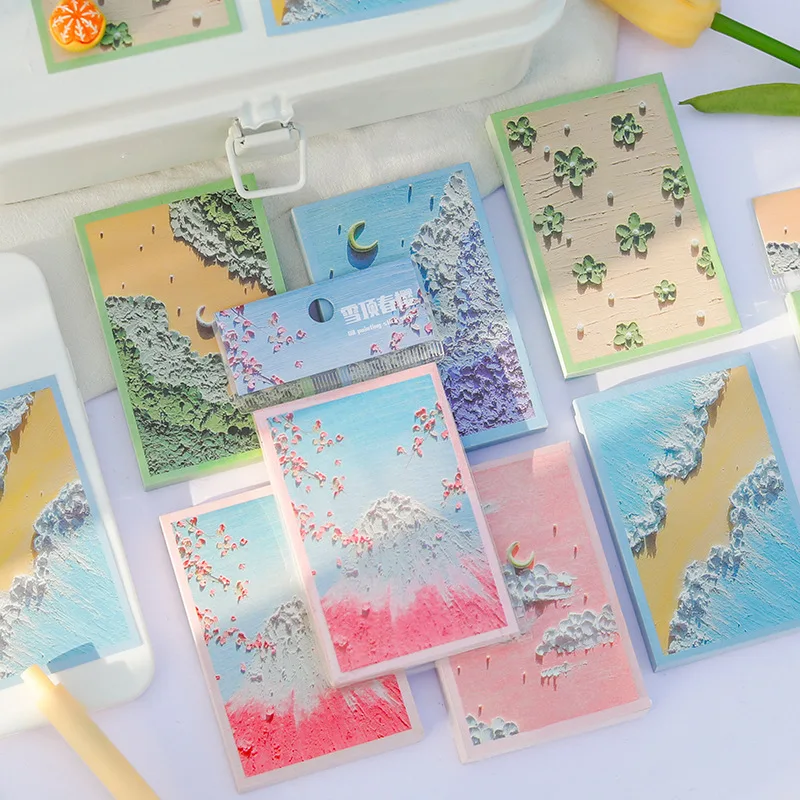 

80 Sheet Scenery Oil Painting Memo Pad N Times Sticky Notes Bookmarks Notepaper Self-stick Tab School Supplies Stationary