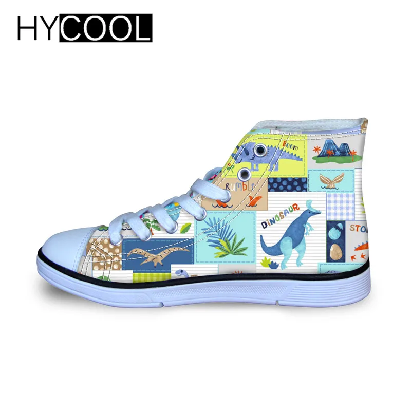 

Детские кроссовки HYCOOL для мальчиков и девочек, популярные парусиновые туфли с высоким берцем и динозавром, унисекс, обувь для ходьбы, 2019