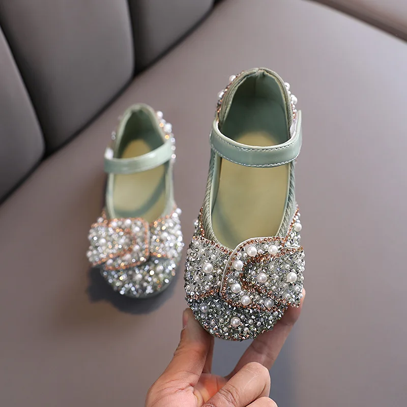 Zapatos de princesa con diamantes de imitaci&oacute;n para ni&ntilde;os y ni&ntilde;as, calzado brillante para fiesta y boda, D487, novedad de 2021-1