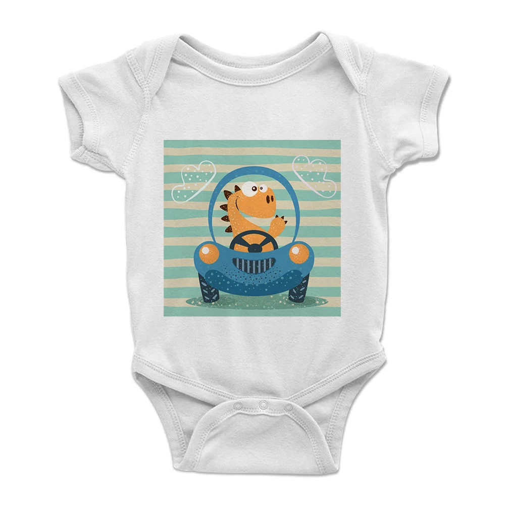 

Animation New Style Cartoon Romper Little Dinosaur Drives a car Grpahic Newborn Jumpsuits Baby Clothes Girls Infant Ropa Bebe