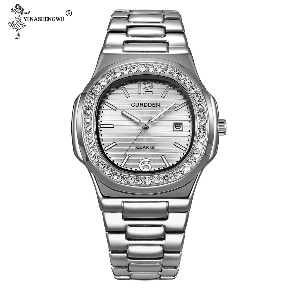 

Luxury Mens Watches Top Brand Square Watch Golden Steel Diamonds Hip Hop Auto Date Quartz Watch Men Fashion Relogio Masculino