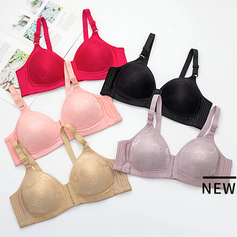 

Womens Sexy Jacquard Bra Front Closure Ladies Solid Push Up Brassiere Plus Size Seamless Crop Tops Thin Underwear For Female