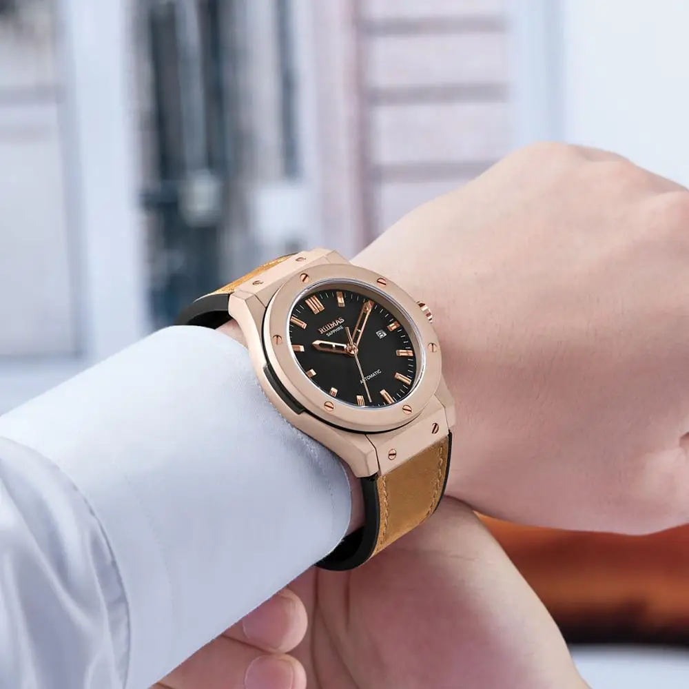 Мужские модные повседневные ЧАСЫ Hublo автоматические механические часы Reloj Hombre Топ Бренд роскошные кожаные часы RUIMAS наручные часы 6759