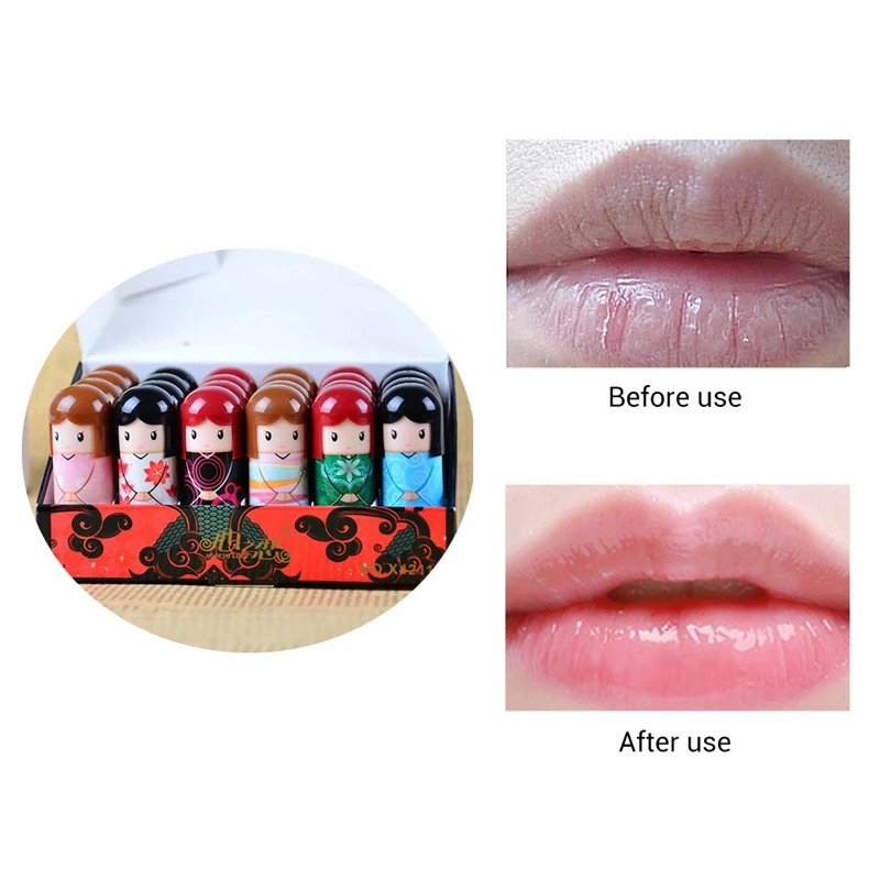 24pcs/Lot Kawaii Lip Balm Fruity Flavor Lipbalm Korean Baby Lips Cute Cartoon Doll Style Balm Moisturizing Nutrious Lipstick