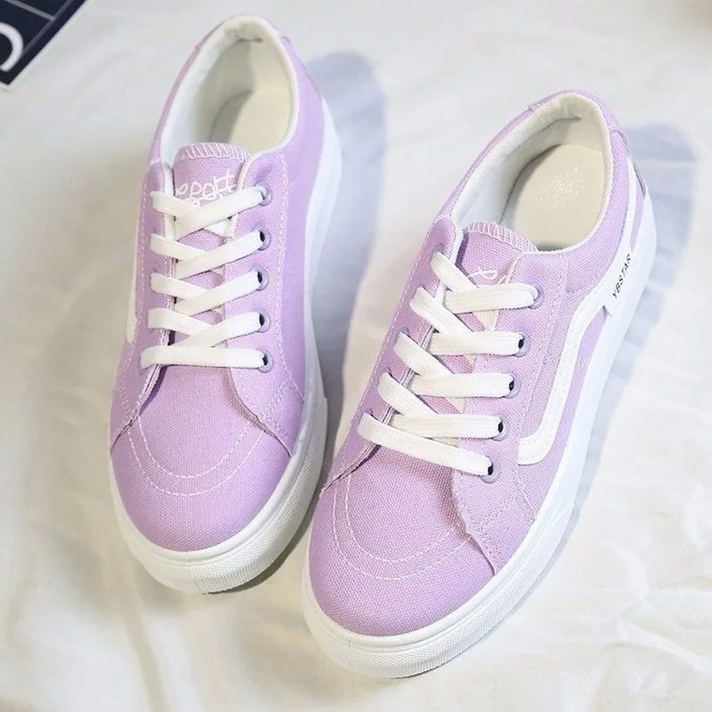

2021 Womens Canvas Shoes Flat Platform Chunky Sneakers Ulzzang Designers Lace Up Ladies Autumn Casual Shoes Woman Flats Female