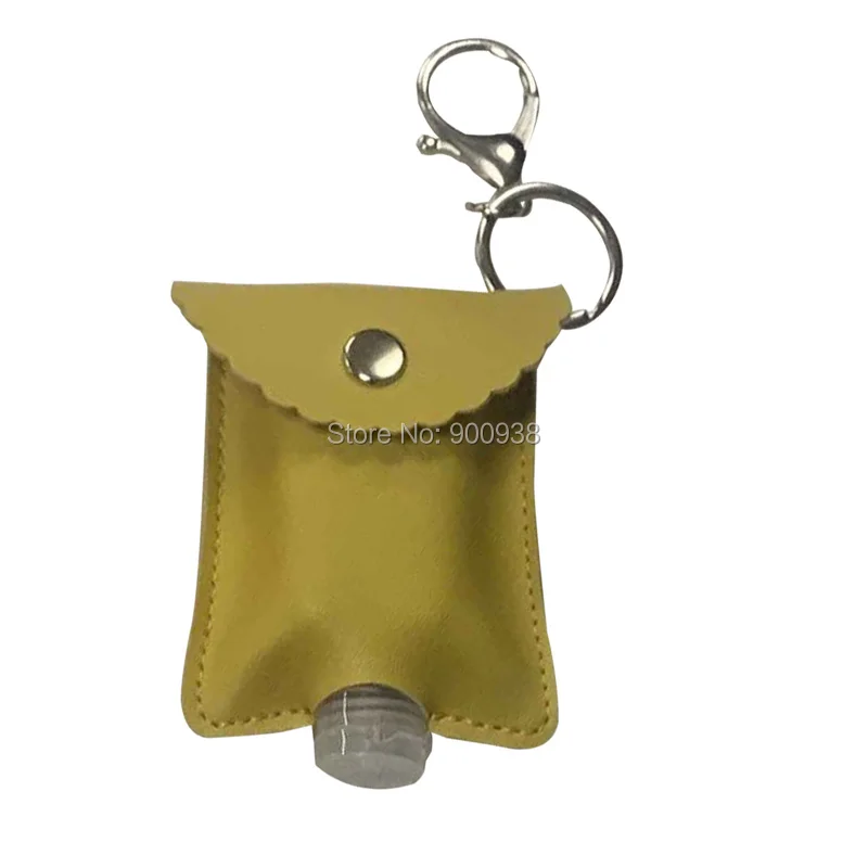 Envase de desinfectante para las manos de pl&aacute;stico, botella vac&iacute;a port&aacute;til de cuero, soporte keychian de color puro-4