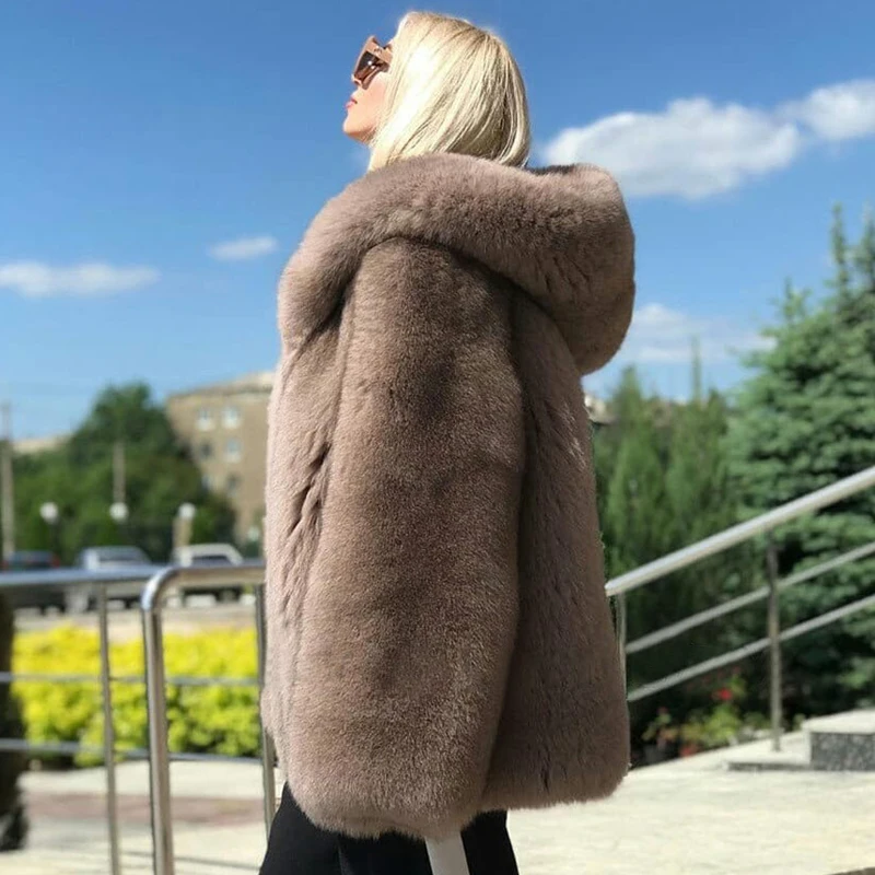 BFFUR Medium Length Fox Fur Coats Natural Women Winter Fashion Whole Skin Genuine Fox Fur Jackets Luxury Woman Overcoats Real