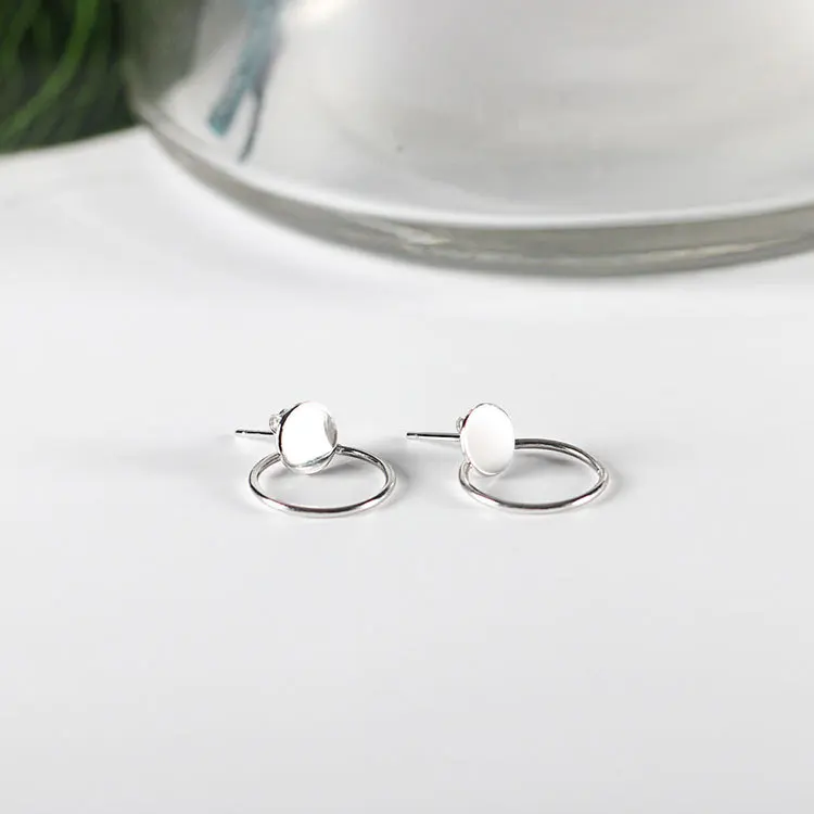 

S925 sterling silver double ring earrings simple and elegant earrings factory-issued stud earrings for women hypoallergenic
