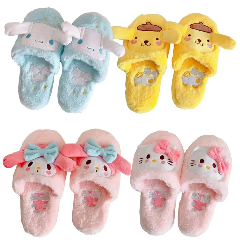 

Мультяшные плюшевые хлопковые тапочки My Melody Purin Dog Cinnamoroll Kt Cat Аниме Kawaii милые мягкие домашние Тапочки плюшевая обувь подарки