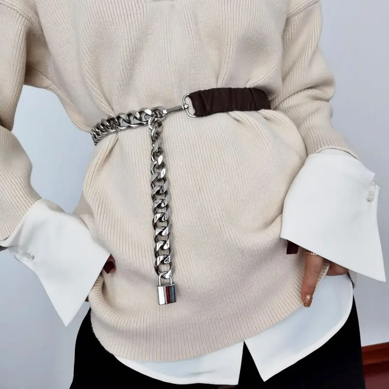 XITAO Wrinkles Patchwork Chains Cummerbunds Women Metal Tide Fashion New Style Match All Personality Elegant Cummerbunds ZY5012