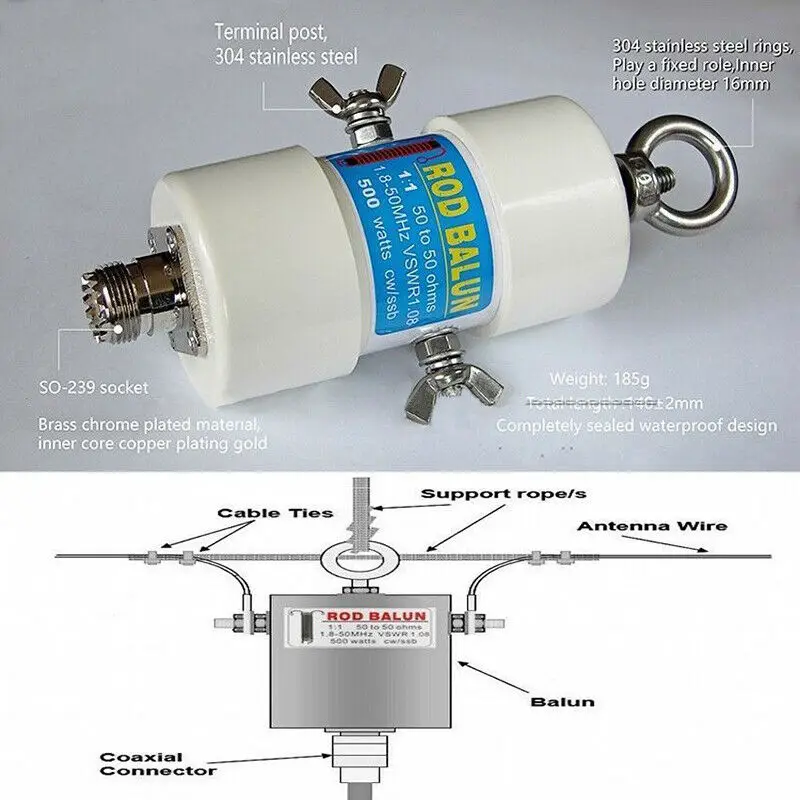 500W 1:1 водонепроницаемый HF балун для 160 m 6 полос (1 8 50 MHz) Водонепроницаемый DIY