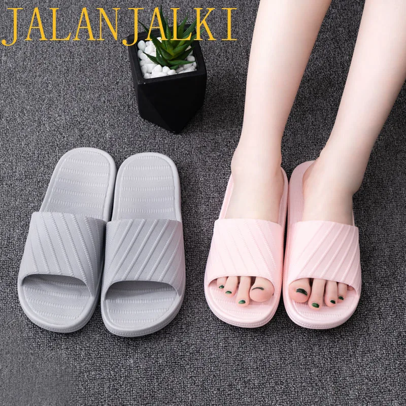 

JALANJALKI Women Home Slippers Quick Dry Flexible Indoor Couple Shoes Men PVC Non-slip Bathroom Flip-flop Adult Basic Sandals