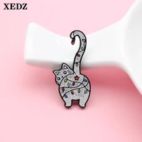 xedz color gem cat metal pin gray cat ass cat tail design badge cartoon animal brooch bag clothes lapel badge children jewelry
