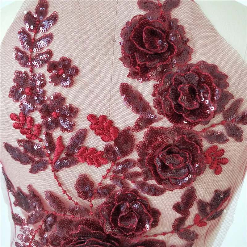 Кружевная аппликация Ципао для детской одежды винно-красный белый 3D цветок