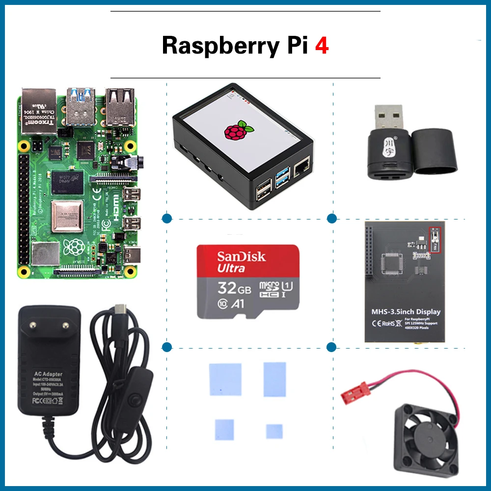 Плата Raspberry Pi 4 с сенсорным экраном 3 5 дюйма + чехол источник питания SD карта