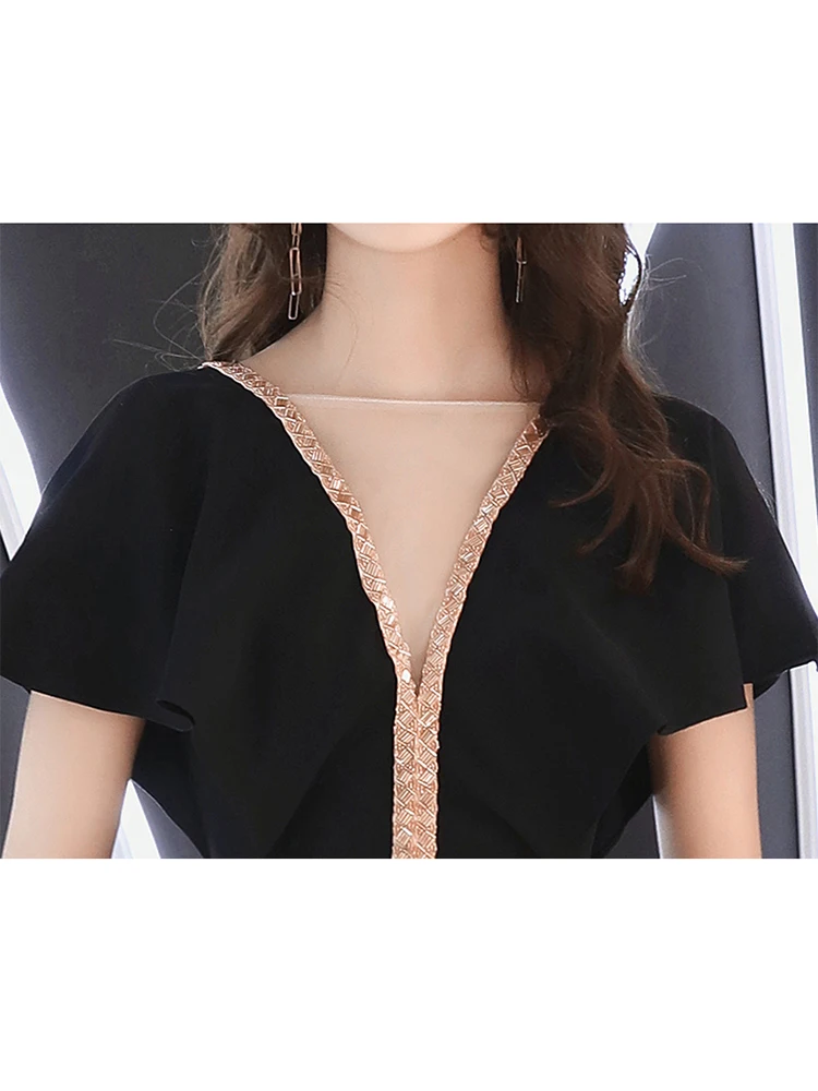 Вечернее платье Soild v-образным вырезом с коротким рукавом Robe De Soiree в пол, со стразами женские вечерние платья с открытой спиной F159
