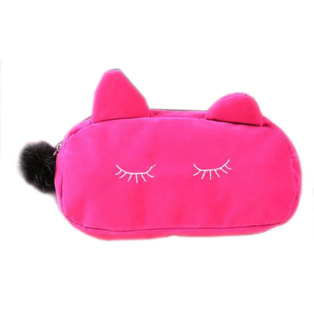 Hot Pink Портативный чехол для хранения монет с мультяшным котом, фланелевый косметический чехол для путешествий,-WT - Цвет: Hot Pink