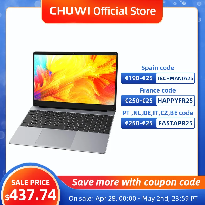 aliexpress - CHUWI HeroBook Plus 15.6 inch Laptop LPDDR4X 12GB 256G SSD Intel Celeron J4125 Quad Core Windows 10 NoteBook RJ45