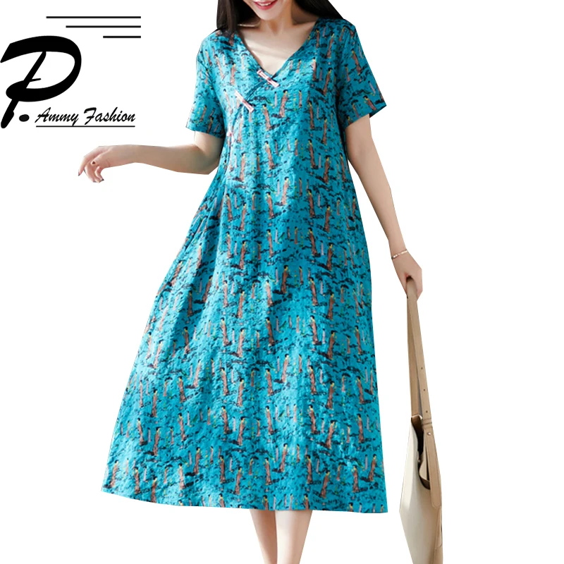 Женское длинное платье на пуговицах с коротким рукавом в китайском стиле новинка