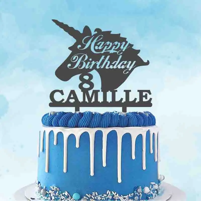 Персонализированные Единорог торт Топпер пользовательское имя возраста с днем