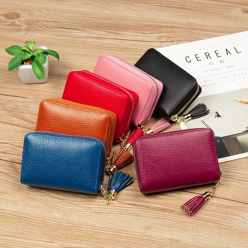 

Fashion Women Card Holder Genuine Leather Zipper Large Capacity Female Wallet Purse