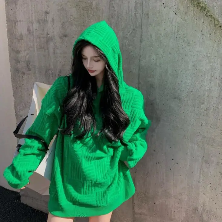 Роскошная зеленая толстовка с капюшоном новинка 2022 Женская свободная в темные