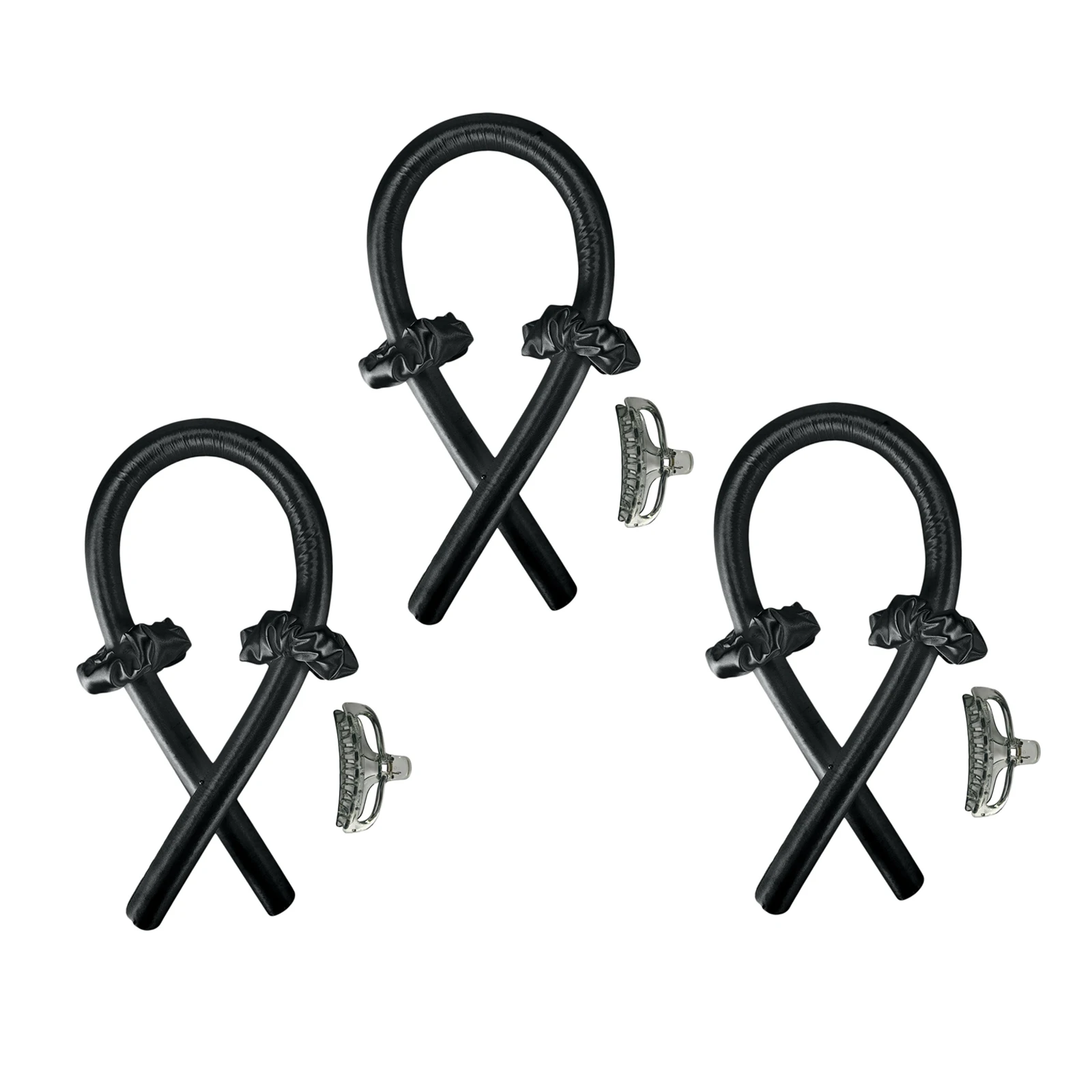 

3x Heatless щипцы стержень повязка на голову с шелковой лентой бигуди Для женщин пижамные комплекты с трансформерами, сделай сам, черная без нагр...