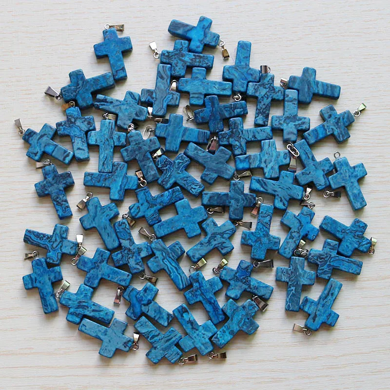 Fubaoying Крест из натурального камня ожерелье бисера для женщин с украшением в виде