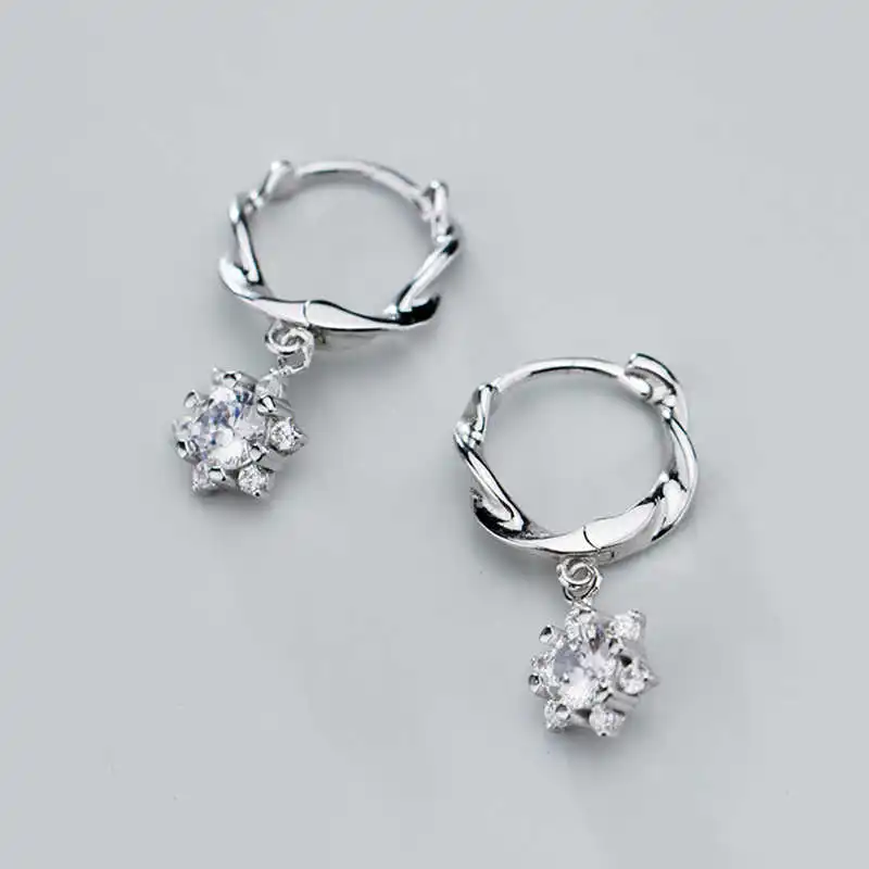 

PONYKISS 100% S925 Sterling Silver Flower Zircon Hoop Earrings for Women Party Delicate Elegant Accessory minimlist Gift