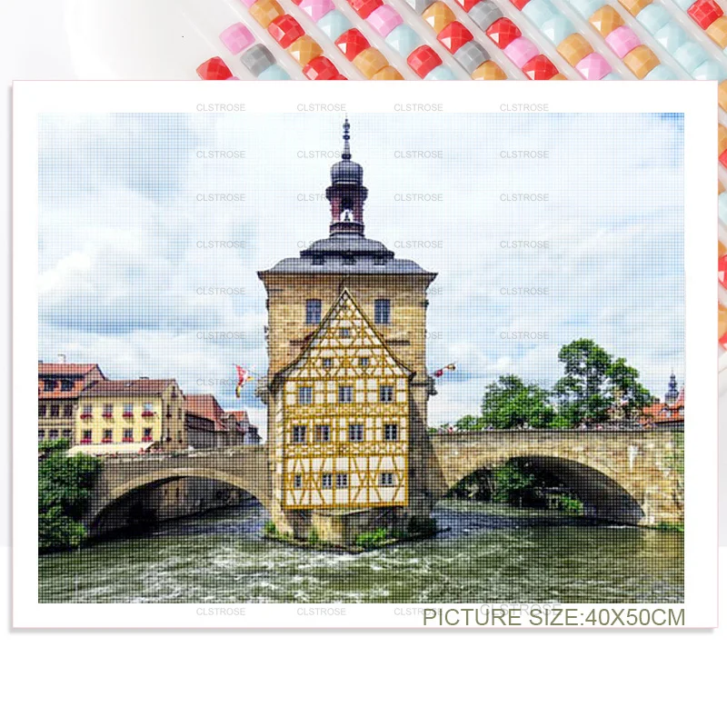 

European Style Diy Acrylic Diamond Painting Under Various Scenes of High-Rise Architectural Patterns Square Round Furniture Art