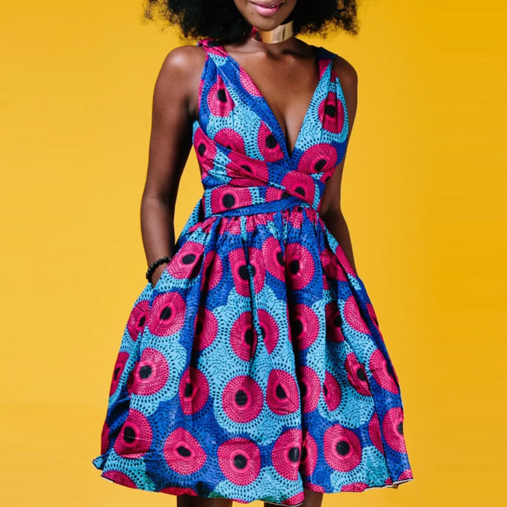 Модное женское богемное платье с цветочным принтом в африканском стиле