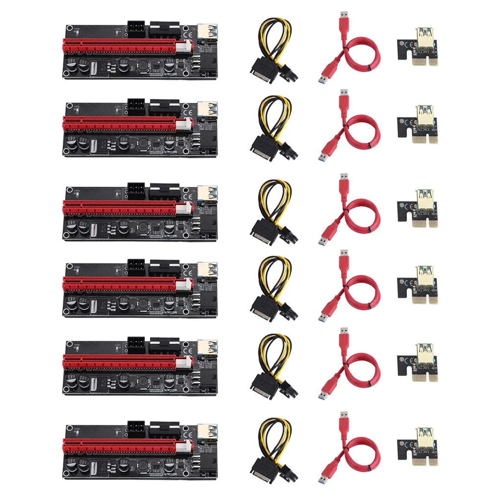 

6pcs VER009 USB 3.0 PCI-E Riser VER 009S Express 1X 4x 8x 16x Extender Riser Adapter Card SATA 15pin to 6 pin Power Cable Newest