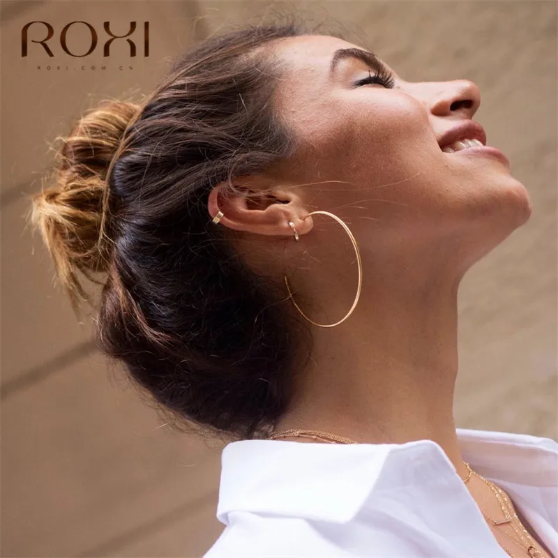 ROXI простые серьги из стерлингового серебра 925 пробы для женщин Гладкая поверхность круглые серьги-гвоздики полированный круг серьги, ювелирные изделия