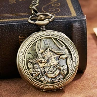 phoenix bird retro mechanical pocket watch with chain engraved hand winding pendant clock men bronze sliver flip fob watches