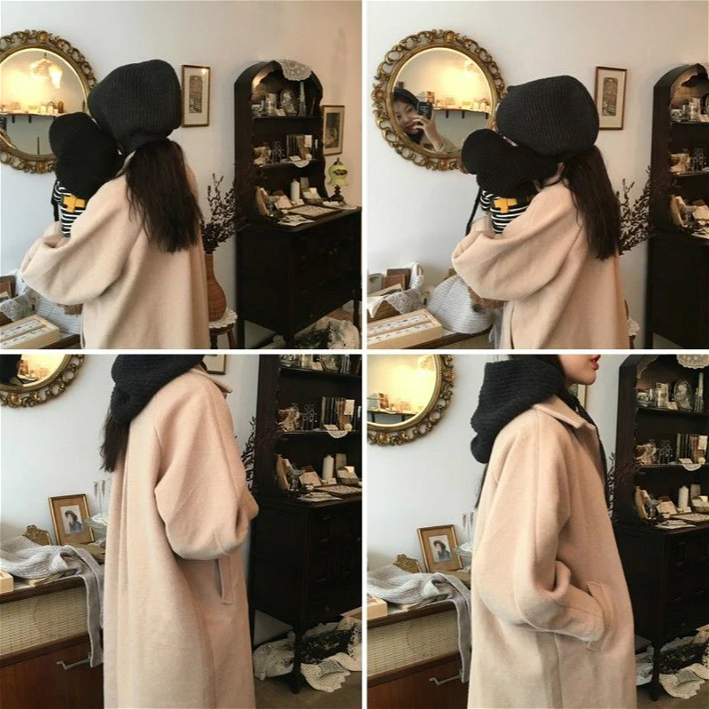 

Wool Blends Women Turn-down Collar Winter Single-breasted Chic Elegant All-match Korean Style Thicken Womens Mori-girls Outwear