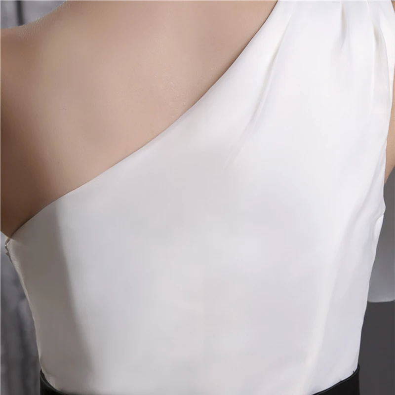 Vestido de festa цельное короткое платье на одно плечо черная лента Выпускной вечер