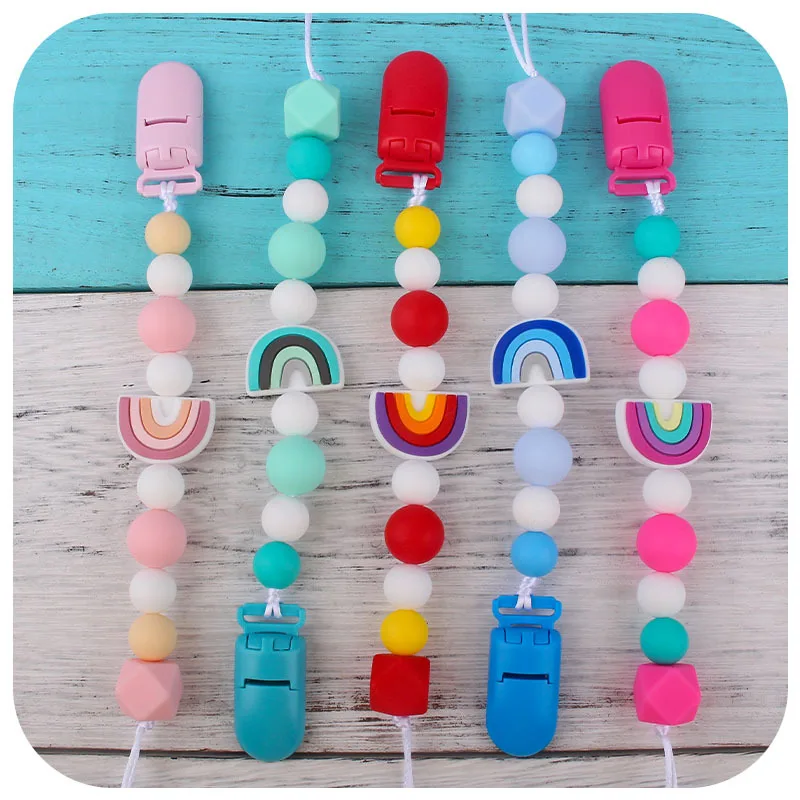 

Silicone Pacifier Chain Pacifier Clip Nipple Teething Holder Drop Proof Rope Soothing Teether Chain Rubber Molar Beads For Baby