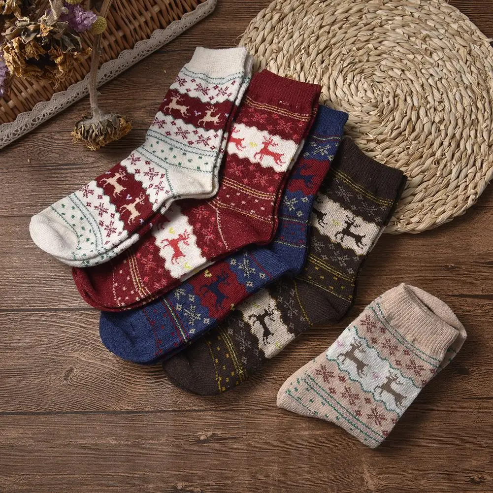 

1 Pair Unisex Christmas Socks Casual Cute Cartoon Snowflake Deer Sleeping Wool Socks Funny Socks Comfortable Calcetines Mujer